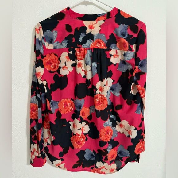 J. Crew Floral popover henley blouse, raspberry floral pattern, size XXS - Picture 3 of 7